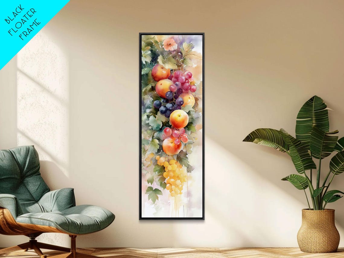 Watercolor Fruit Vine Garland Grapes Peaches Kitchen Art Poster - Image 2
