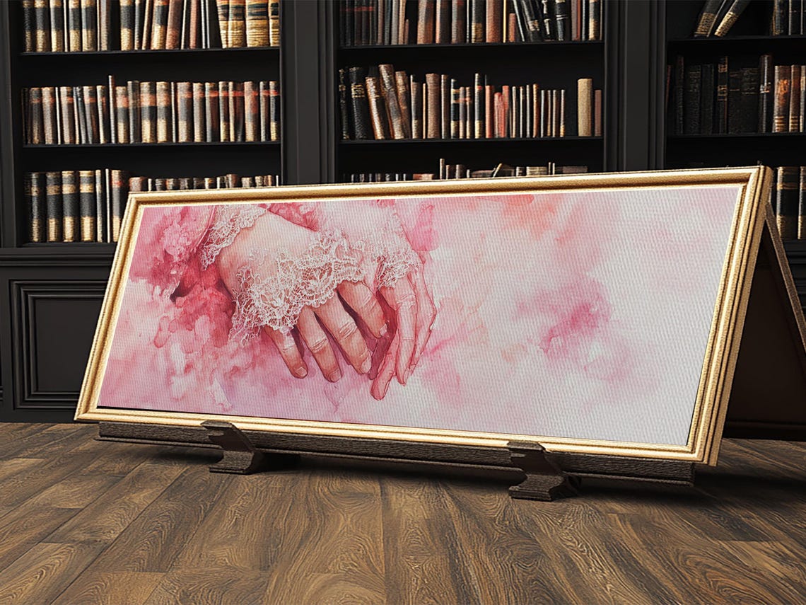 Elegant Lace Cuff Hands Pink Watercolor Feminine Romantic Wall Art - Image 4