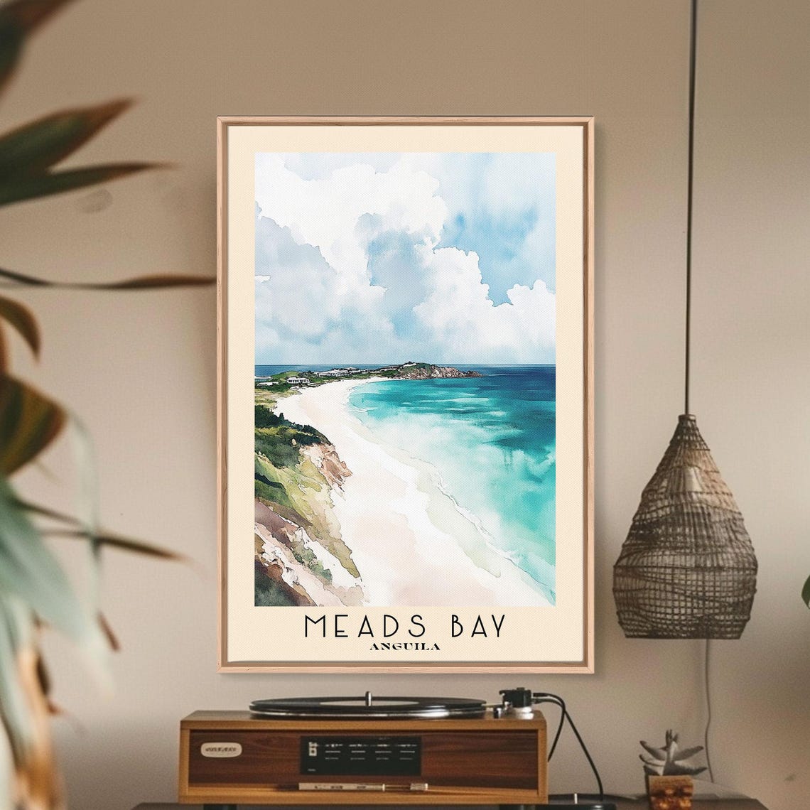 Meads Bay Anguilla Aerial Turquoise Bay White Sand Watercolor Poster - Image 2