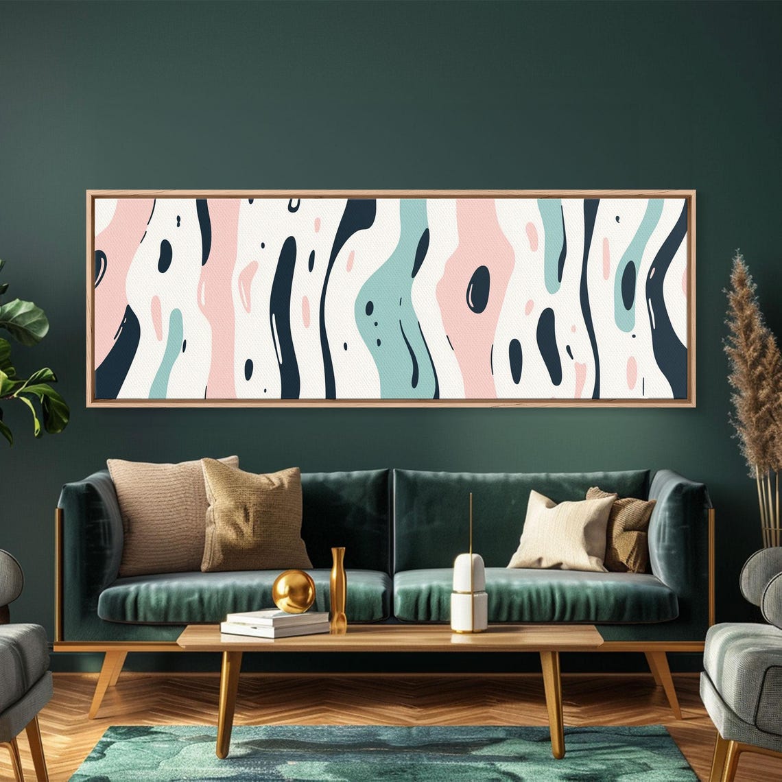 Panoramic Abstract Organic Shapes Pink Teal Navy Modern Wall Art - Image 5