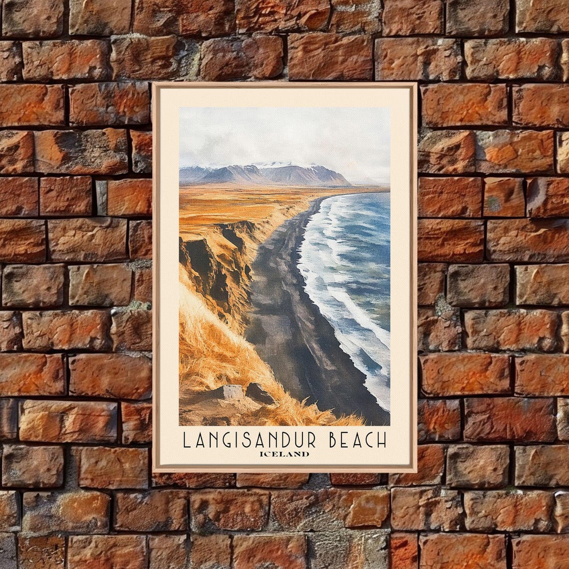 Langisandur Beach Iceland Black Cliffs Golden Grass Foamy Sea Poster - Image 5
