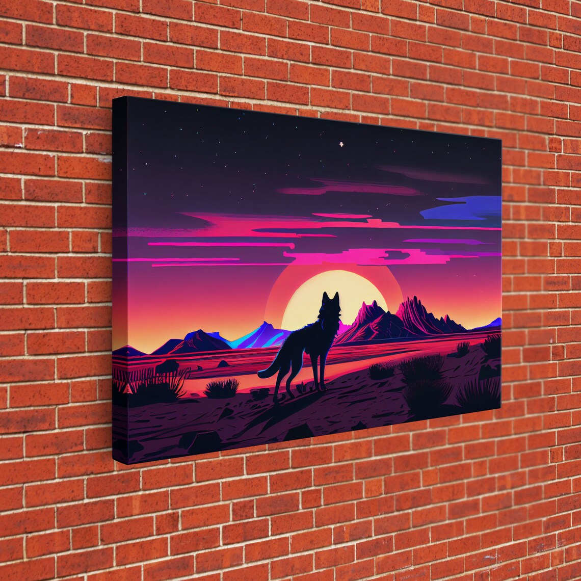 Desert Full Moon Fox Silhouette, Purple Wall Art Print - Image 2