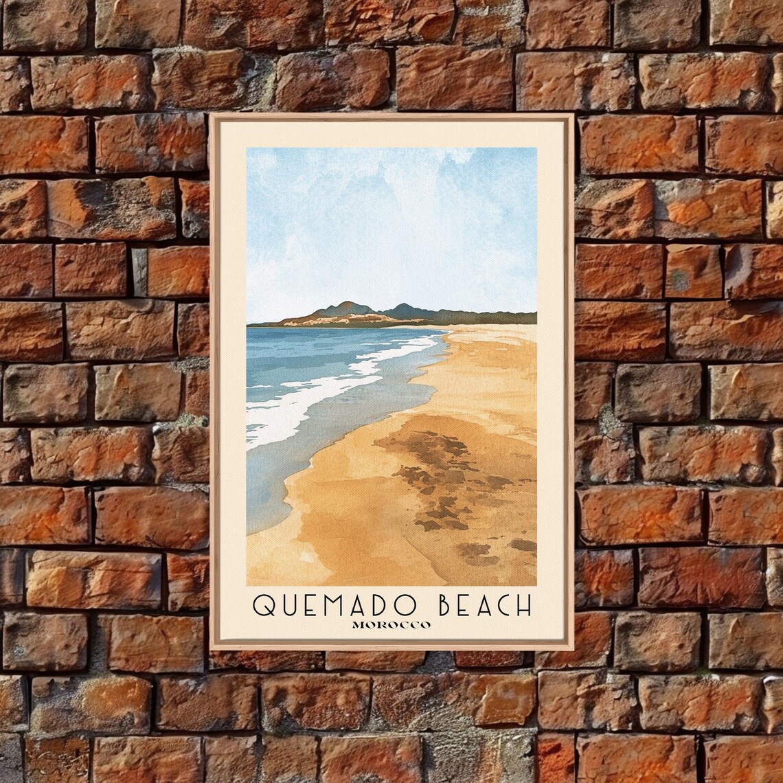 Quemado Beach Morocco Golden Sands Rolling Surf Watercolor Travel Poster - Image 4