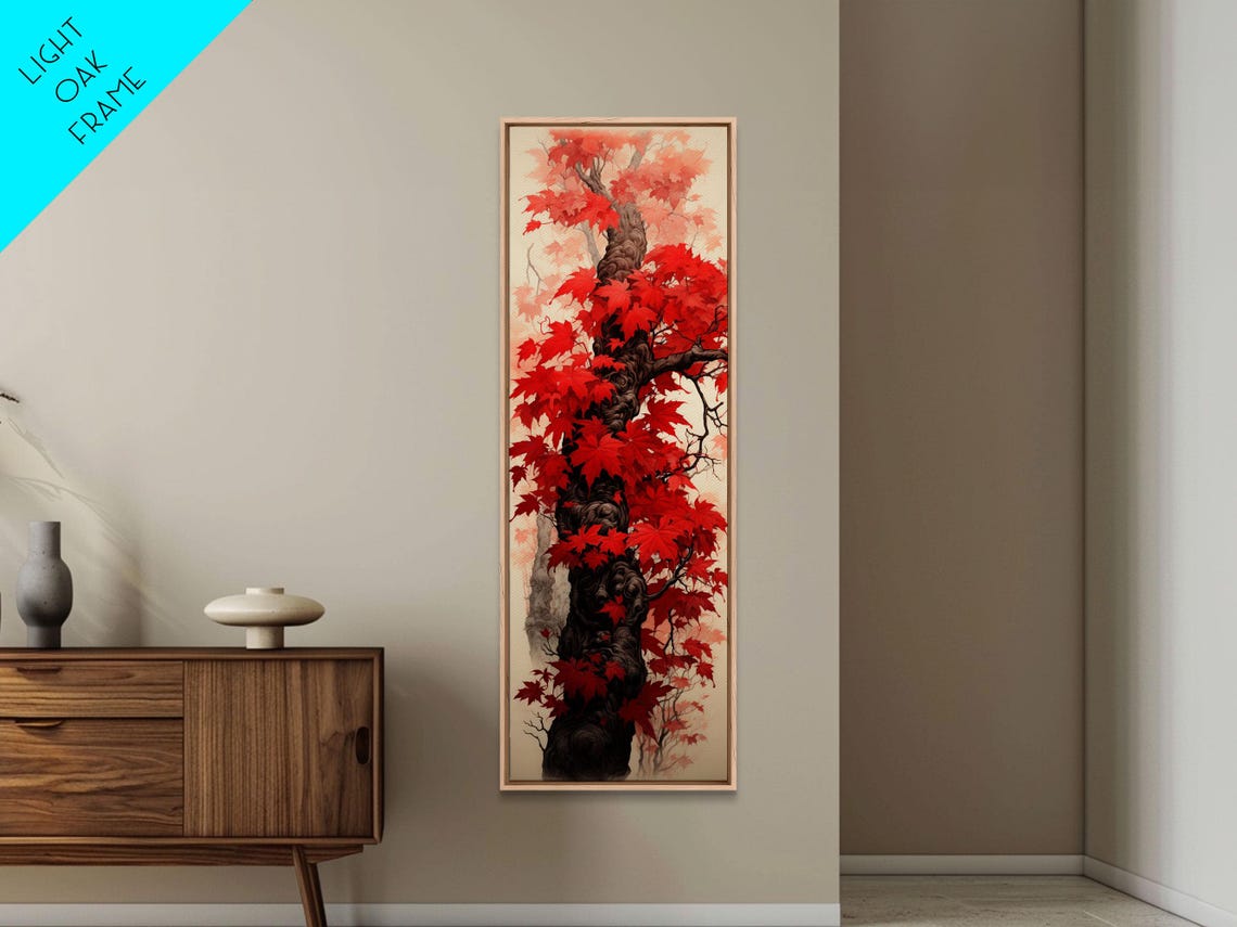 Red Maple Tree Trunk With Crimson Autumn Leaves Japanese Wall Art - Image 5