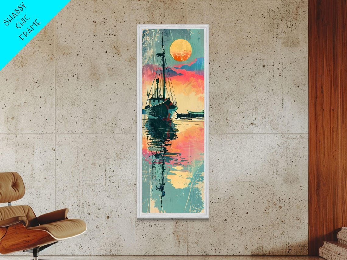 Fishing Boat Sunset Reflection Harbor Vibrant Japanese Art Poster - Image 6