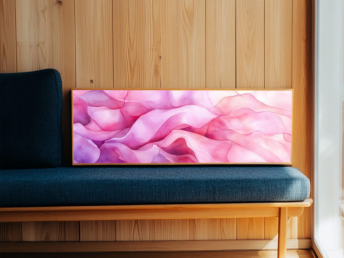 Pink Abstract Wave Print Bedroom Wall Art Horizontal Light Pink Wall Art Feminine Decor Minimalist Above Sofa Framed Art - Image 6