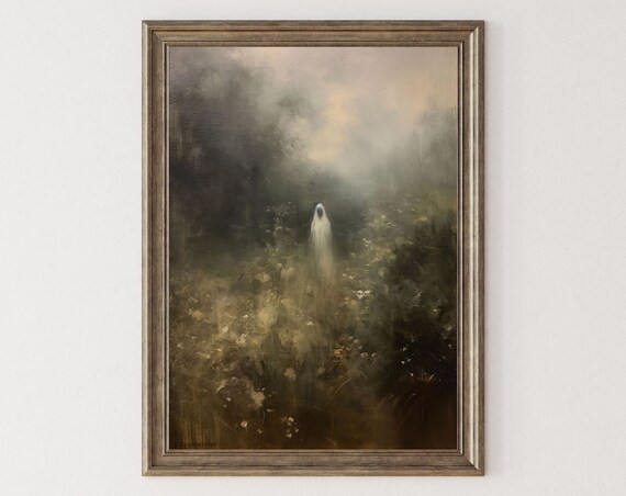 Ghost Decor Spooky Garden Art Print Moody Gothic Home Decor Halloween Print Creepy Decor Light Goth Art 024