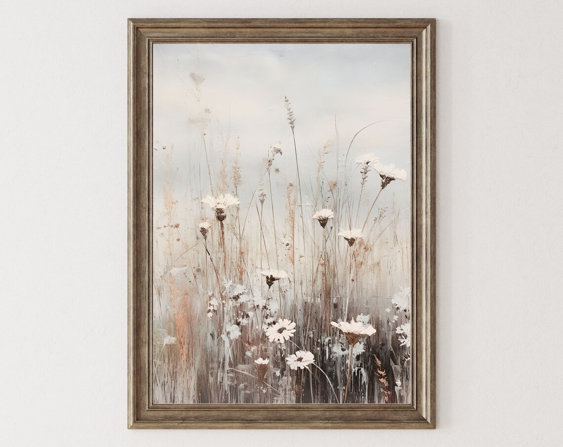 Neutral Watercolor Painting Botanical Wall Art Print Flower Wall Decor Moody Wall Art French Country Decor Natural Aesthetic Print 017