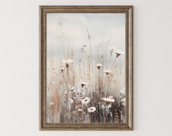 Neutral Watercolor Painting Botanical Wall Art Print Flower Wall Decor Moody Wall Art French Country Decor Natural Aesthetic Print 017