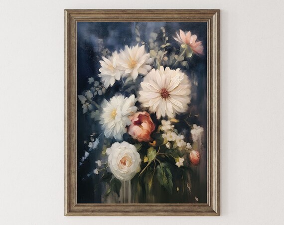 Whimsigoth Decor Floral Oil Painting Botanical Wall Art Print Pastel Goth Decor Moody Wall Art Dark Cottagecore Art Floral Art 040
