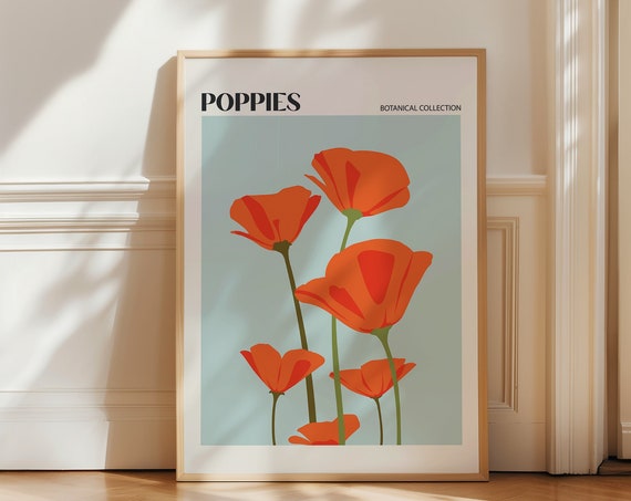 Poppy Art Print, Mid-Century Modern Floral Decor