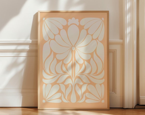 Norway Folk Art Peach Fuzz Wall Art Print Scandinavian Folk Botanical Wall Art Floral Print Norwegian Wall Art Art