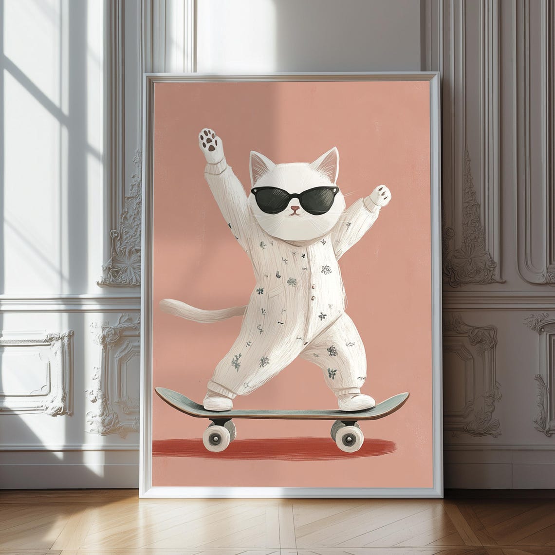 Scateboarding Cat Wall Art Kids Nursery Kitten Print