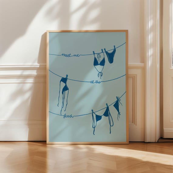 Navy Blue Bikini Wall Art Prints Cute Coastal Print Summer Beach Trendy Posters