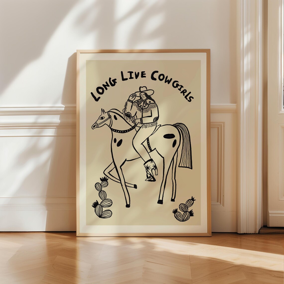 Long Live Cowgirls Horse Line Art Western Rodeo Decor Poster