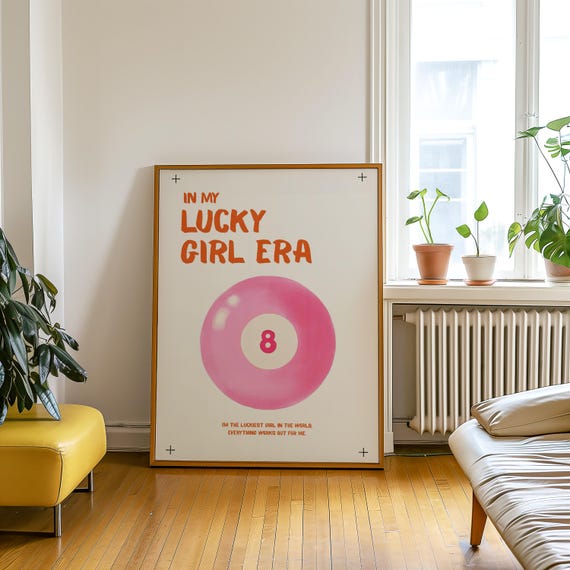 Pink Vintage 8 Pool Ball Print Retro Handdrawn Girly Wall Art Trendy Bar Cart Poster Lucky Girl Apartment