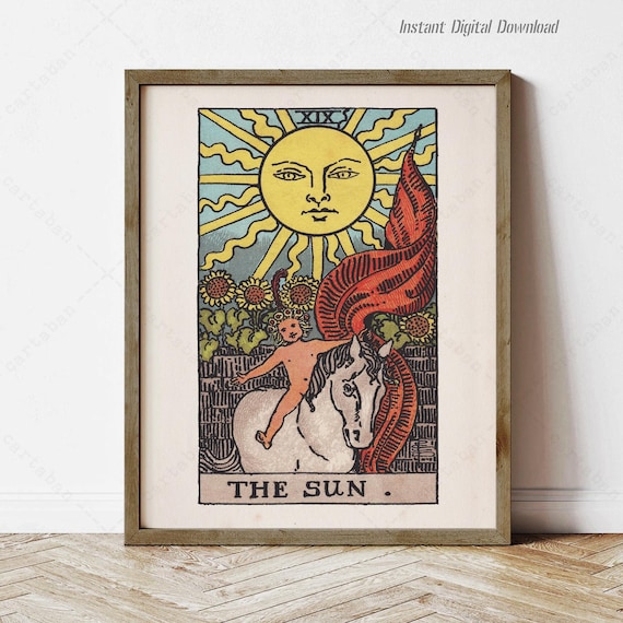 The Sun Tarot Card XIX Rider Waite Smith 1909 Vintage Occult Art Print