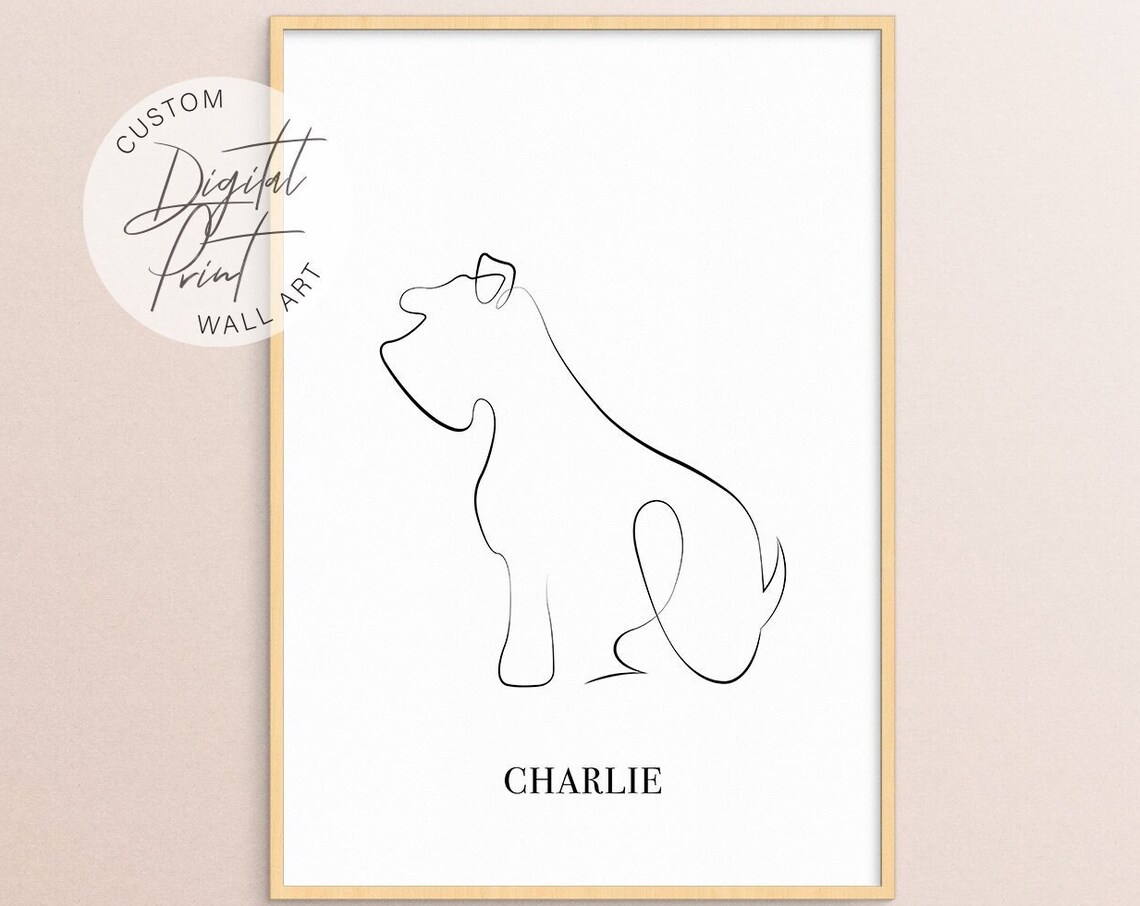 Schnauzer Dog One Line Drawing Custom Pet Name Minimalist Wall Poster