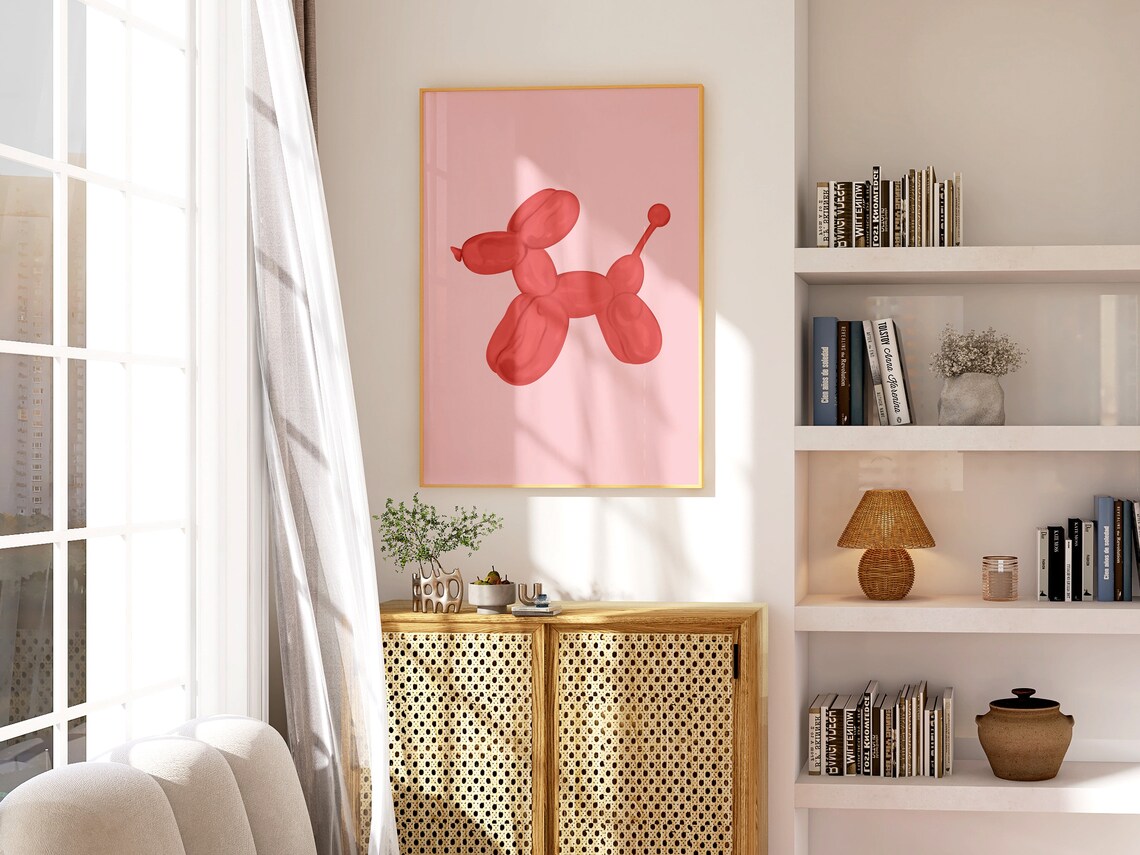 Red Balloon Dog Art Print, Preppy Bedroom Decor - Image 2