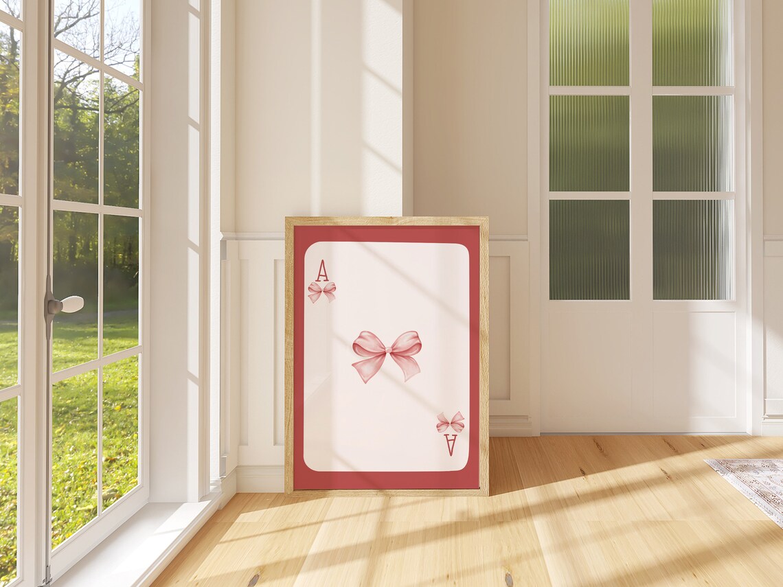 Ace Of Pink Bows Playing Card Red Border Chic Modern Art Poster - Image 3
