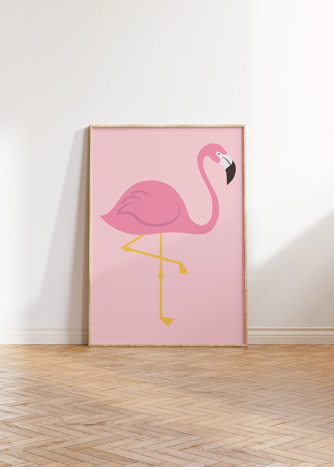 Minimalist Pink Flamingo Standing Illustration Trendy Nursery Print