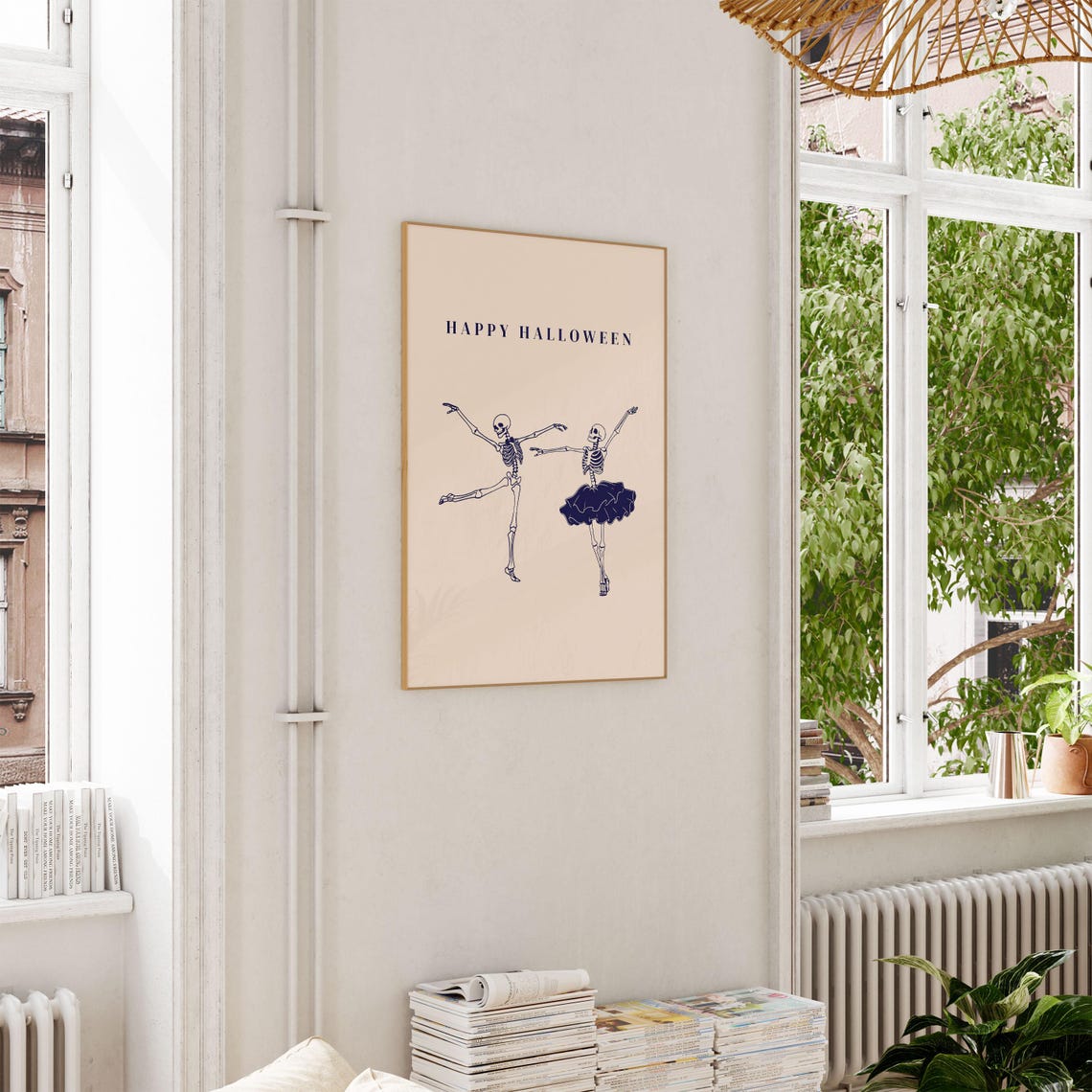 Dancing Skeleton Ballerinas Happy Halloween Blush Pink Poster - Image 3