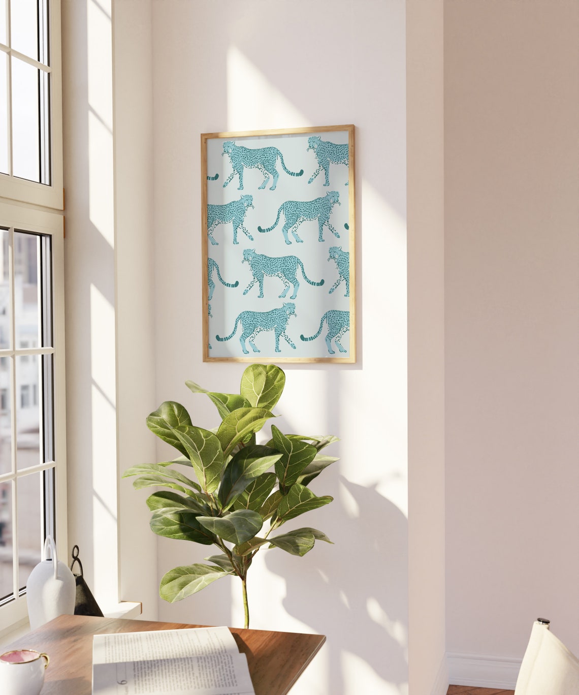 Blue Cheetah Leopard Pattern Print Trendy Y2K Animal Art Poster - Image 3