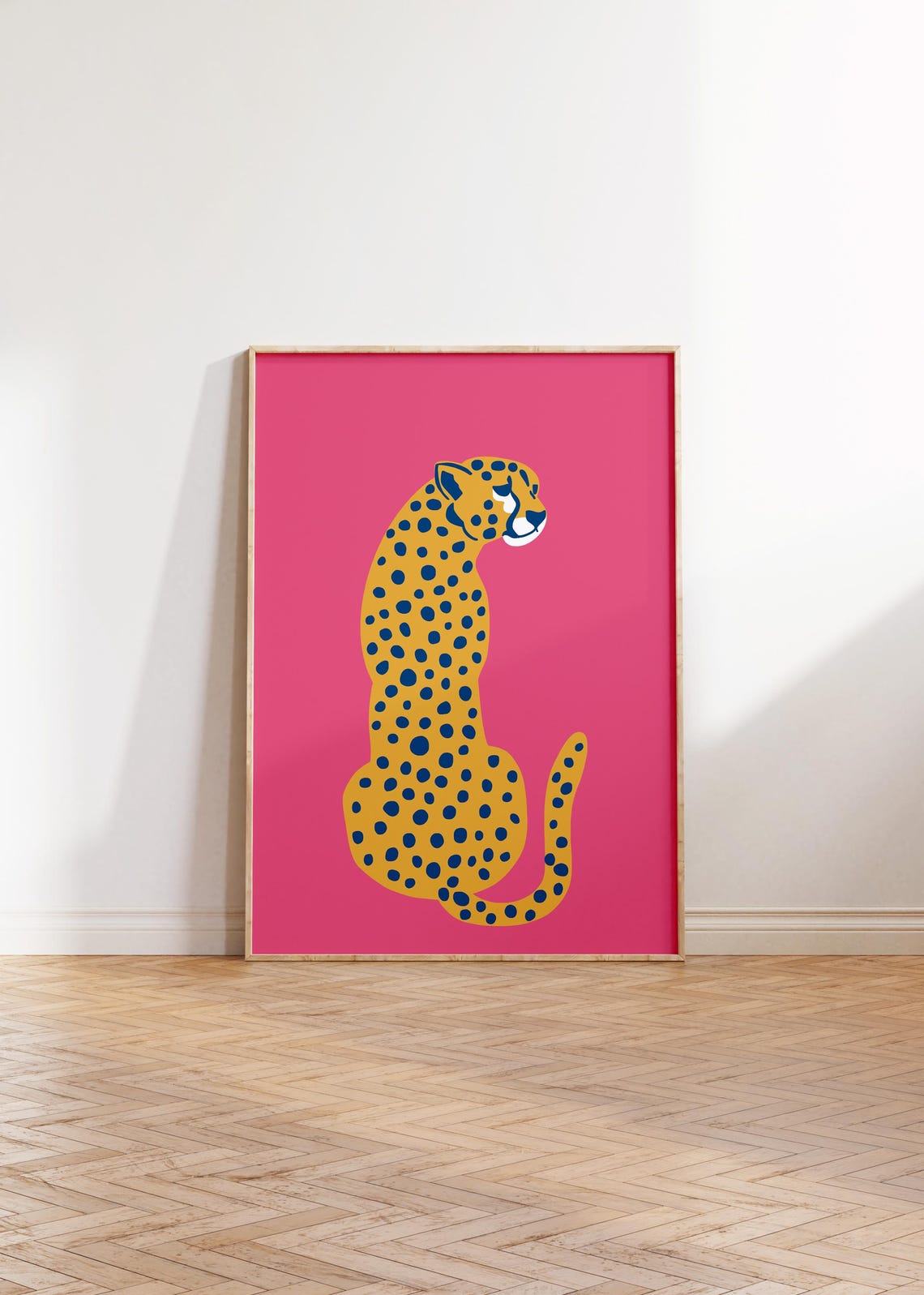 Golden Cheetah Blue Spots Hot Pink Bold Modern Safari Wall Art