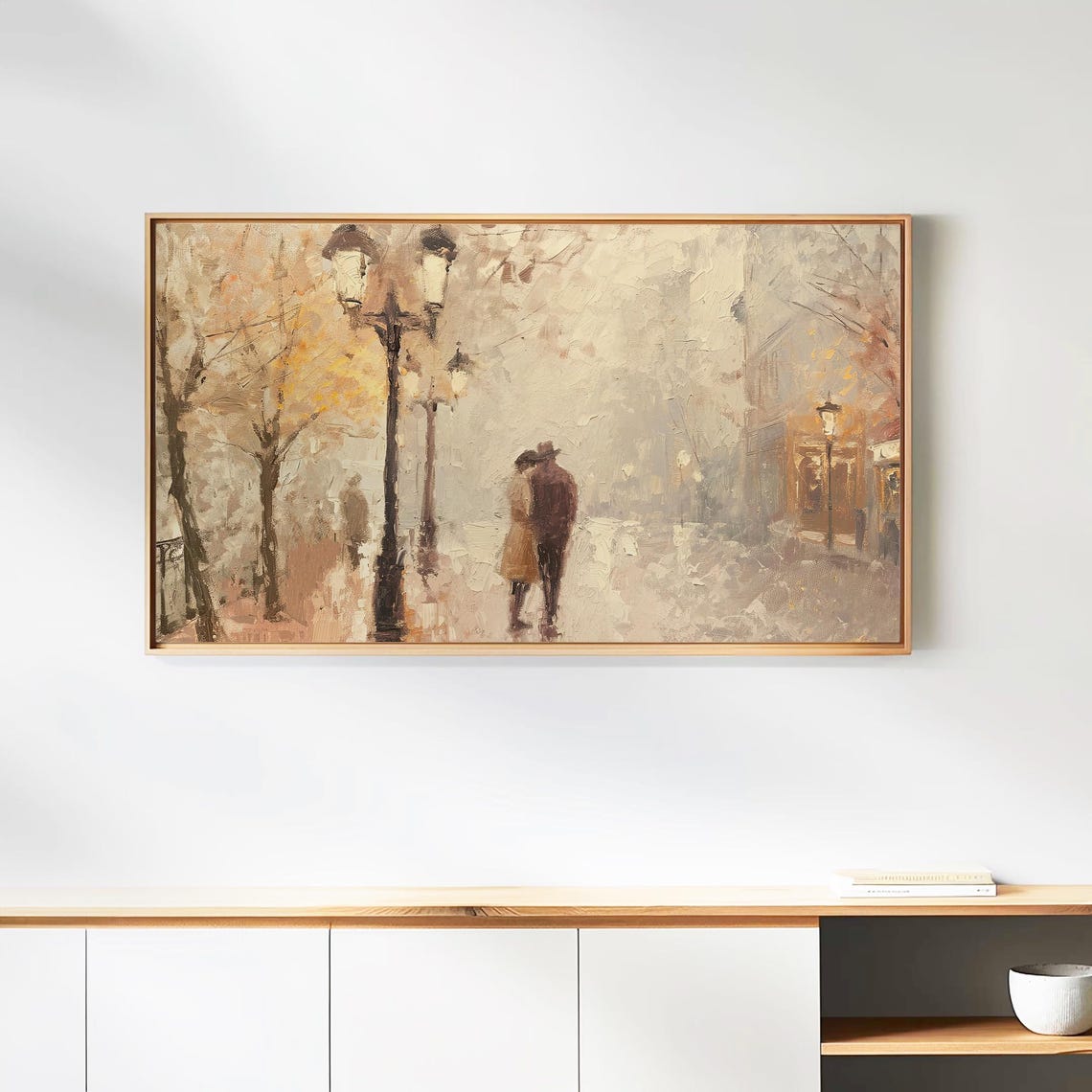 Romantic Couple Strolling Winter Street Lamps Vintage Love Art Poster - Image 2