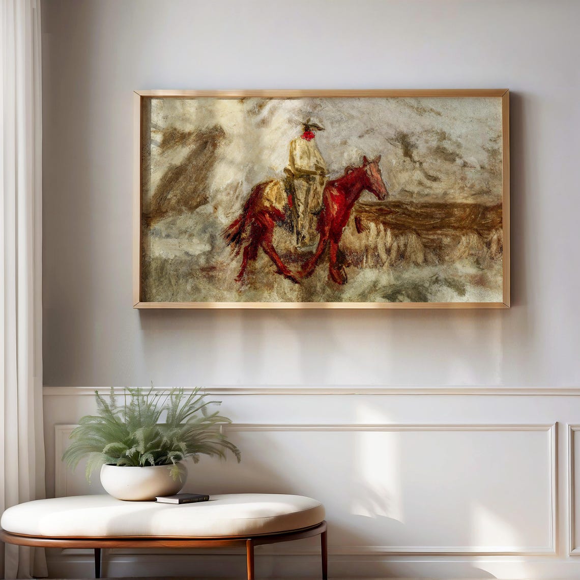 Cowboy On Horseback Western Desert Vintage Ranch Painting Poster - Image 2