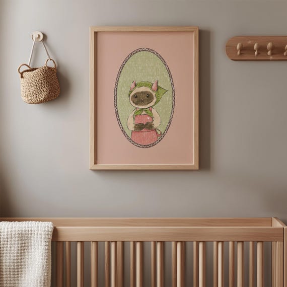 Siamese Cat Nursery Art Handdrawn Kitten Print