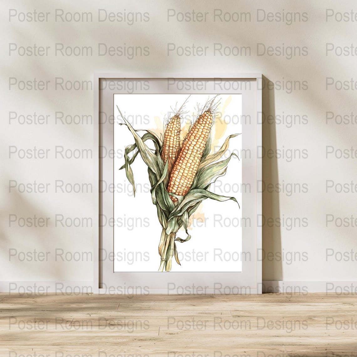 Watercolor Corn Stalk Illustration with Two Golden Ears Poster - Image 2