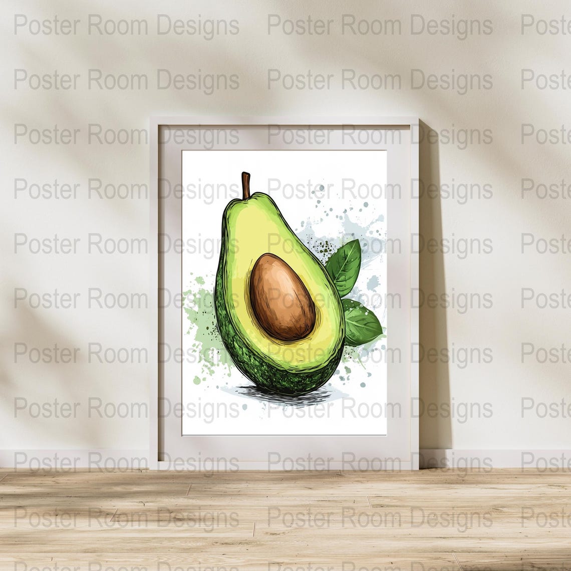 Avocado Half Ink Sketch Poster with Soft Watercolor Splashes - Image 2