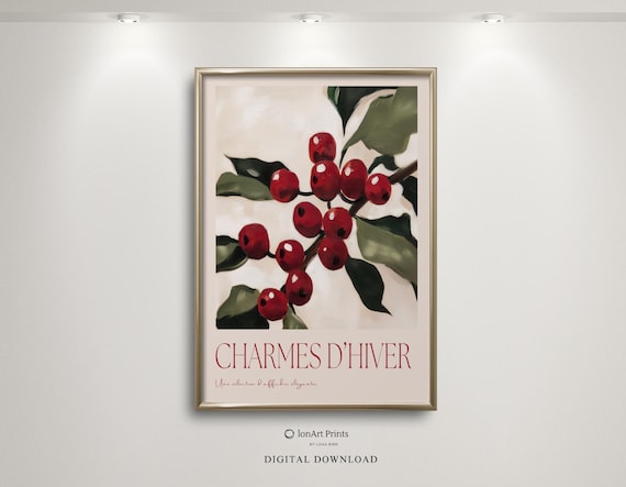 Charmes d'Hiver Winter Berry Poster Elegant French Holiday Botanical