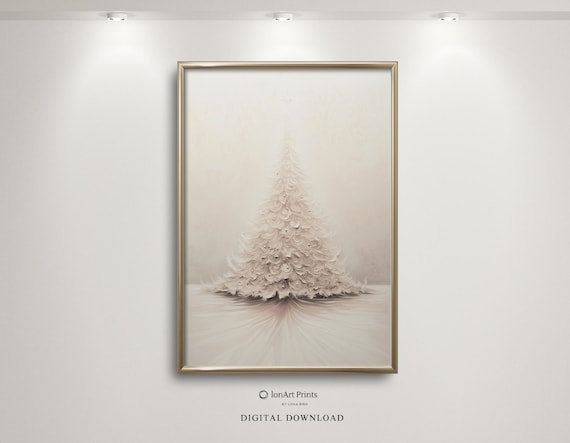 White Christmas Tree Pearl Glow Minimalist Holiday Art Poster