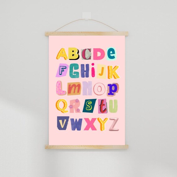 Pastel Rainbow Alphabet Nursery Kids Room Educational Poster