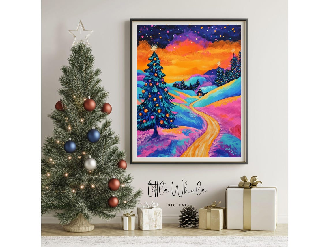 Vivid Christmas Tree Aurora Night Colorful Winter Landscape Poster - Image 2
