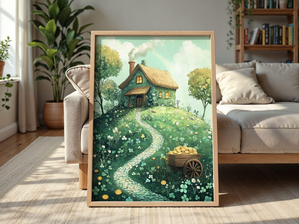 St Patrick's Thatched Cottage on Clover Hill Gold Coins Poster - Image 2