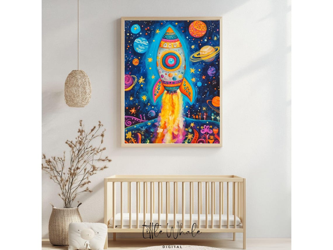 Colorful Rocket Ship Launching Through A Cosmic Starry Space Poster - Image 2