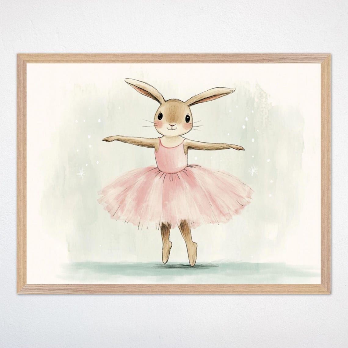 Bunny Ballerina Dancing in Pink Tutu Ballet Nursery Art Poster