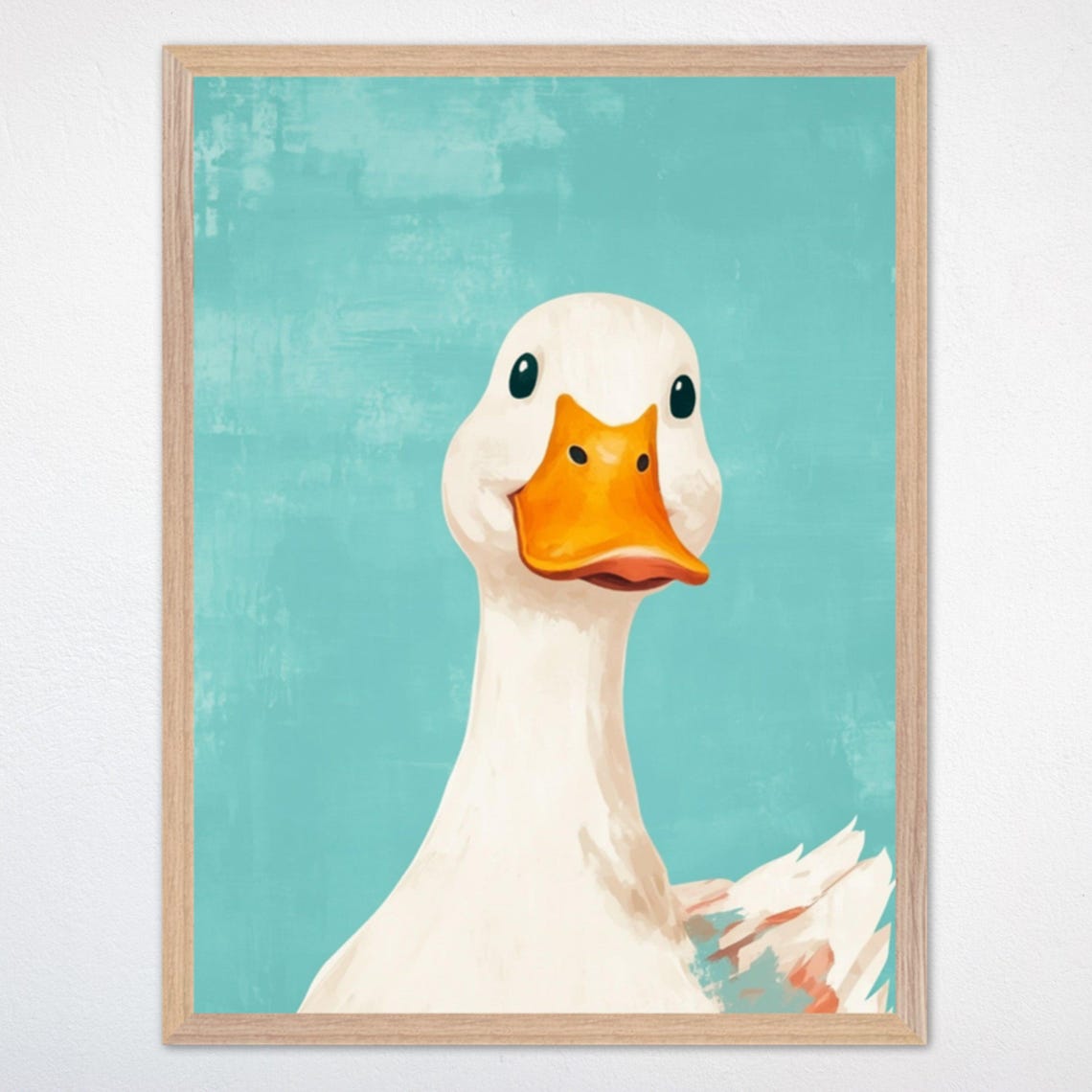 White Duck Portrait on a Teal Background Modern Nursery Poster