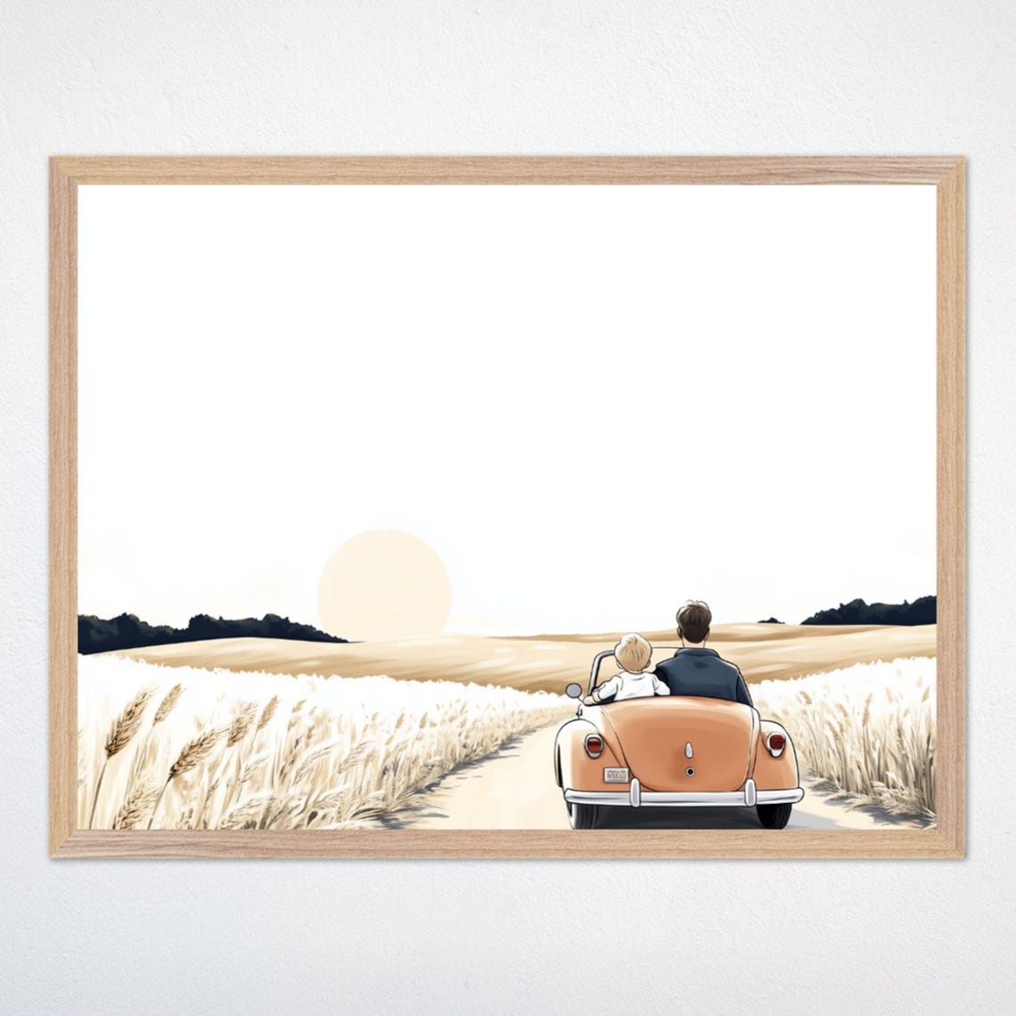 Car Wall Art Vintage Sunset Drive Poster Neutral Kids Room Decor Father And Son Art