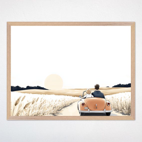 Car Wall Art Vintage Sunset Drive Poster Neutral Kids Room Decor Father And Son Art