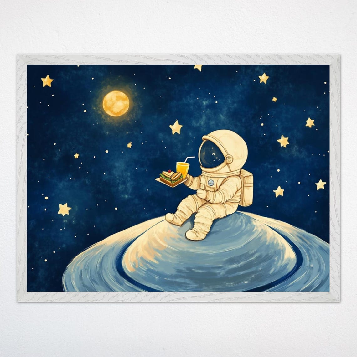 Astronaut Nursery Art Whimsical Space Poster Kids Room Decor