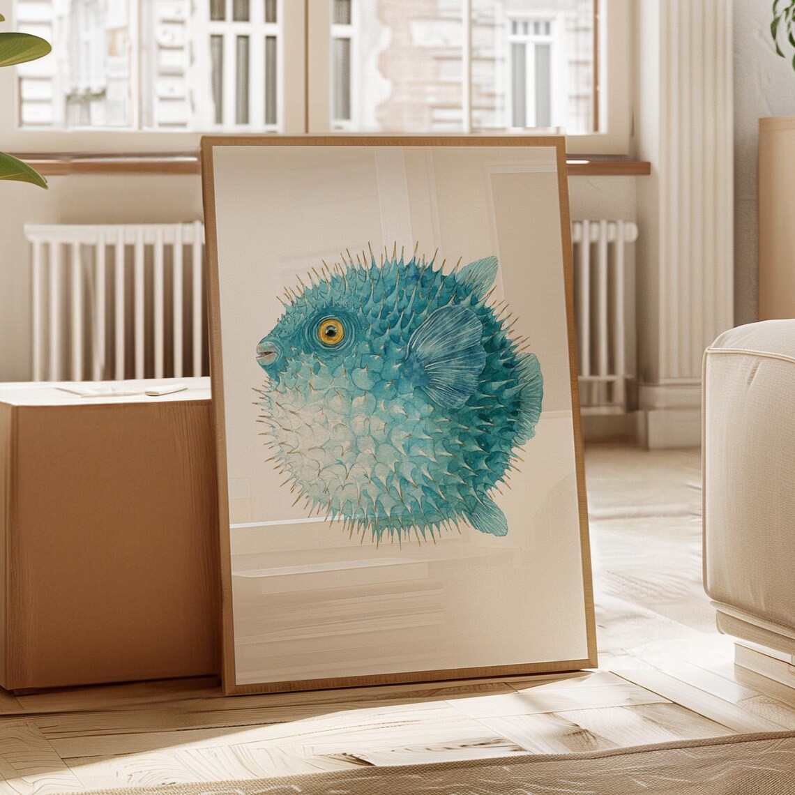Whimsical Pufferfish Watercolor Ocean Art Print