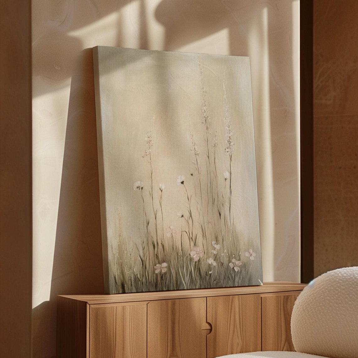 Minimalist Beige Wildflower Meadow Pastel Neutral Soft Art Poster
