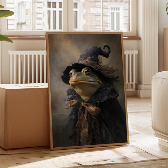 Magical Frog Portrait In Witch Hat