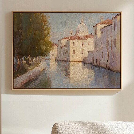 Venetian Canal With Domed Church Soft Morning Light Italian Cityscape Poster