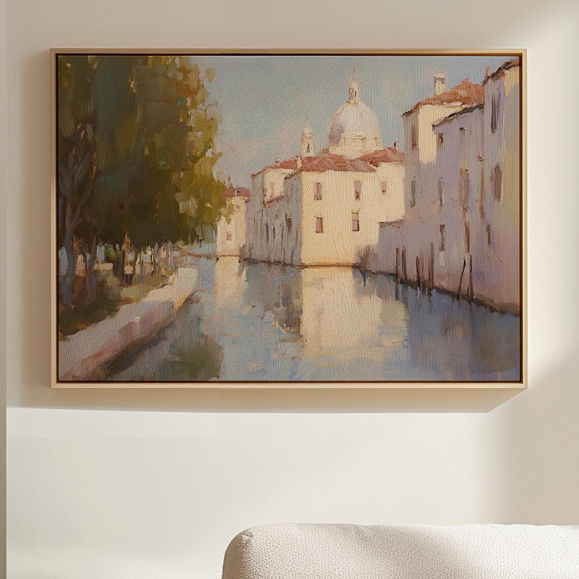 Venetian Canal With Domed Church Soft Morning Light Italian Cityscape Poster