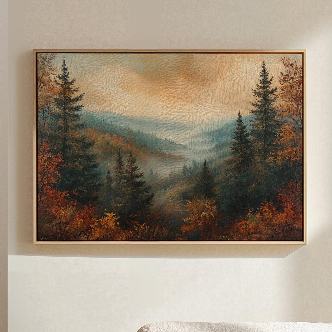 Misty Autumn Mountain Landscape, Art Print